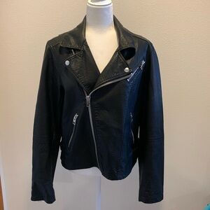 American Eagle Black Moto Style Jacket/Faux Leather. Chunky Silver Toned Zippers